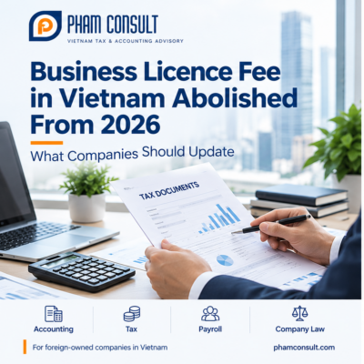 Business licence fee in Vietnam abolished from 2026 – accountant reviewing tax documents and financial records