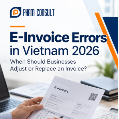 E-invoice errors in Vietnam 2026 – accounting professional reviewing an electronic invoice and financial documents